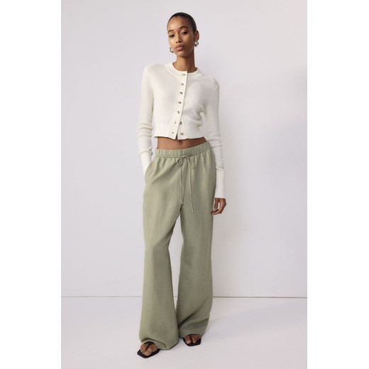 H & M - Spodnie bez zapięcia z domieszką lnu - Zielony ze sklepu H&M w kategorii Spodnie damskie - zdjęcie 171560594