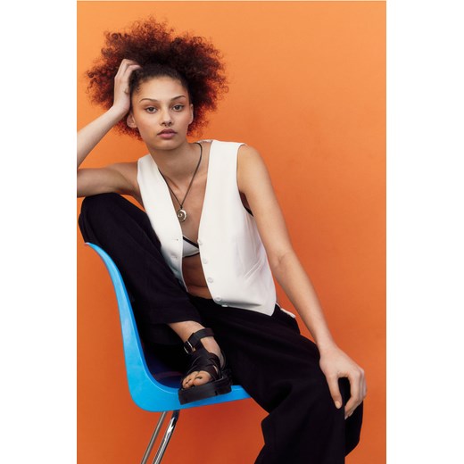 H & M - Spodnie bez zapięcia z domieszką lnu - Czarny ze sklepu H&M w kategorii Spodnie damskie - zdjęcie 171560631