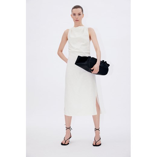 H & M - Drapowana sukienka z domieszką lnu - Biały ze sklepu H&M w kategorii Sukienki - zdjęcie 171560641