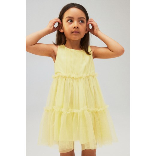 H & M - Tiulowa sukienka z falbankami - Żółty H & M 140 (9-10Y) H&M