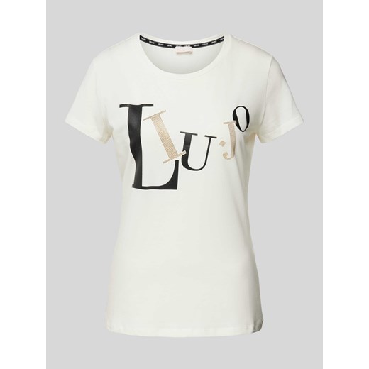 T-shirt z nadrukiem z logo i okrągłym dekoltem ze sklepu Peek&Cloppenburg  w kategorii Bluzki damskie - zdjęcie 171561624