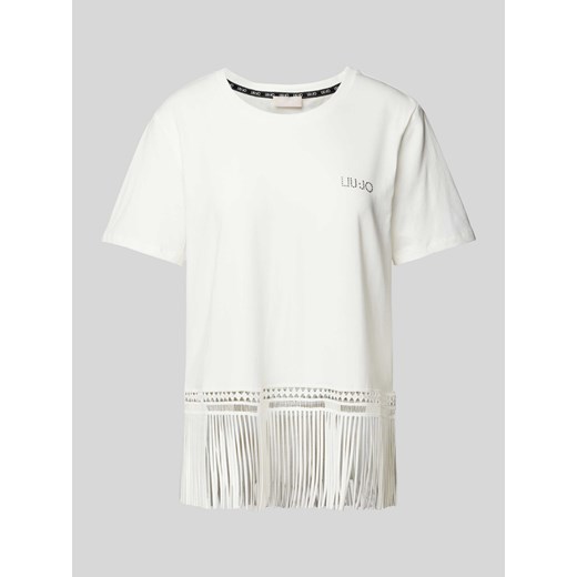T-shirt z frędzlami w jednolitym kolorze ze sklepu Peek&Cloppenburg  w kategorii Bluzki damskie - zdjęcie 171563193