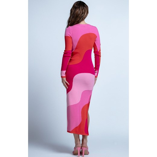 Długa kolorowa sukienka z rozporkiem F1849 PINK, Kolor różowo-pomarańczowy, Fobya XL/2XL wyprzedaż Primodo