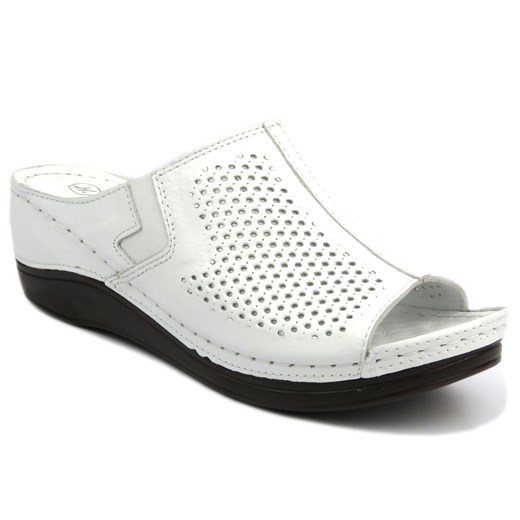 Klapki damskie Helios Komfort ze skóry na koturnie casual 