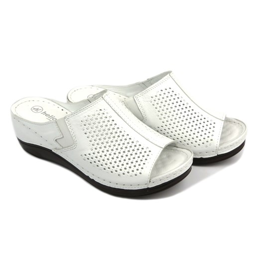 Klapki damskie Helios Komfort na koturnie ze skóry 