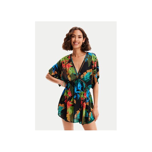Desigual Sukienka plażowa Tropical Party 24SWMW23 Czarny Loose Fit ze sklepu MODIVO w kategorii Odzież plażowa - zdjęcie 171568464