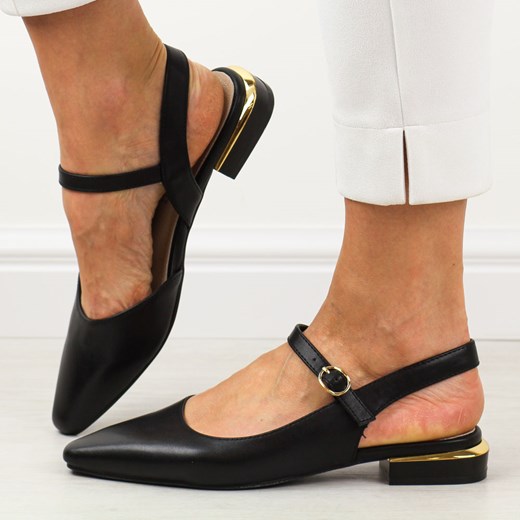Czarne pu sandały damskie na obcasie Sergio Leone sk831 ze sklepu suzana.pl w kategorii Balerinki - zdjęcie 171569003