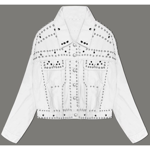 Damska kurtka jeansowa z dżetami biała (M7010) ze sklepu goodlookin.pl w kategorii Kurtki damskie - zdjęcie 171575212