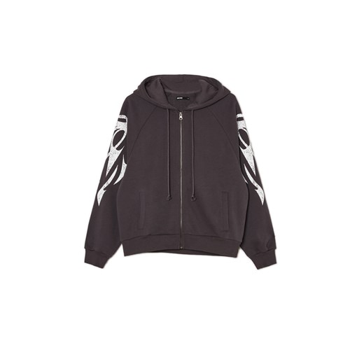 Cropp - Czarna bluza hoodie z czaszkami - szary ze sklepu Cropp w kategorii Bluzy damskie - zdjęcie 171575364