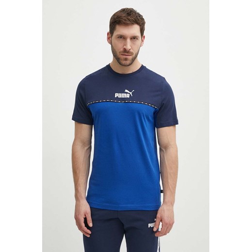 Puma t-shirt bawełniany męski kolor granatowy wzorzysty 673341 ze sklepu ANSWEAR.com w kategorii T-shirty męskie - zdjęcie 171576240