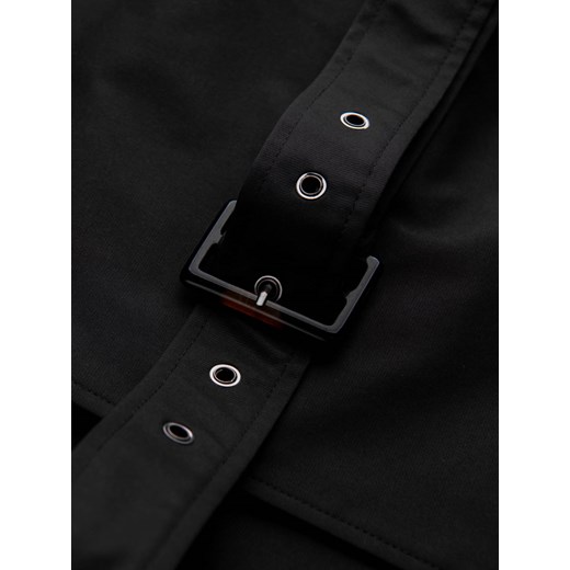 Elegancki płaszcz męski trencz SLIM FIT z paskiem - czarny V2 OM-COSC-0111 S ombre