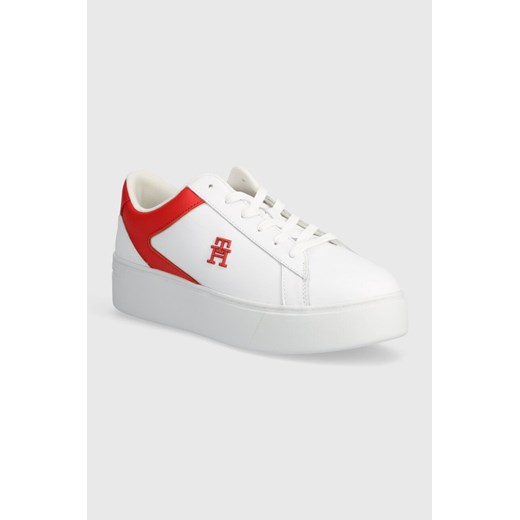 Tommy Hilfiger sneakersy skórzane TH PLATFORM COURT SNEAKER kolor biały FW0FW07910 ze sklepu ANSWEAR.com w kategorii Buty sportowe damskie - zdjęcie 171578953