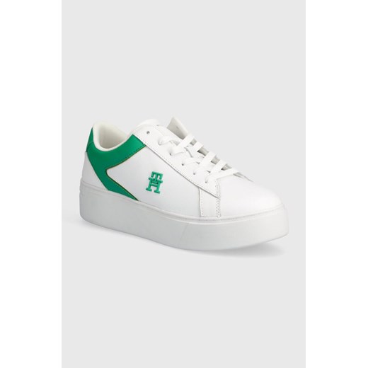 Tommy Hilfiger sneakersy skórzane TH PLATFORM COURT SNEAKER kolor biały FW0FW07910 ze sklepu ANSWEAR.com w kategorii Buty sportowe damskie - zdjęcie 171578963