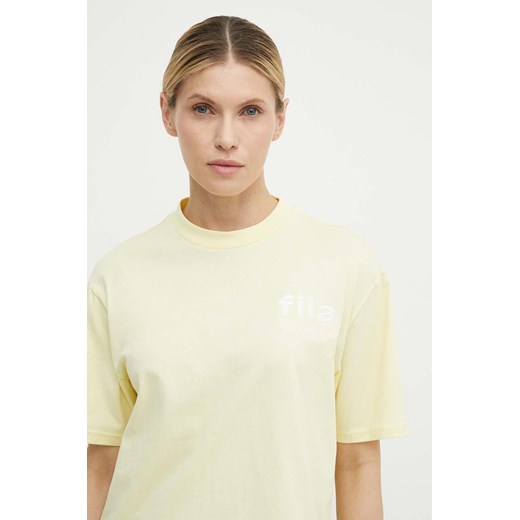 Fila t-shirt bawełniany Linyi damski kolor żółty FAW0764 ze sklepu ANSWEAR.com w kategorii Bluzki damskie - zdjęcie 171579333