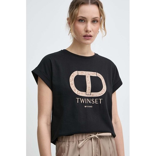 Twinset t-shirt bawełniany damski kolor czarny ze sklepu ANSWEAR.com w kategorii Bluzki damskie - zdjęcie 171579374