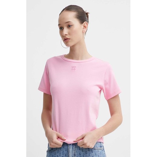 HUGO t-shirt damski kolor różowy 50512002 ze sklepu ANSWEAR.com w kategorii Bluzki damskie - zdjęcie 171579394