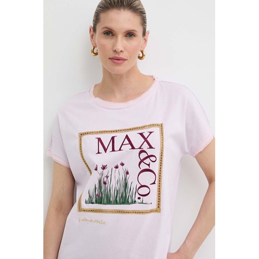 MAX&amp;Co. t-shirt bawełniany x FATMA MOSTAFA damski kolor fioletowy 2416941018200 ze sklepu ANSWEAR.com w kategorii Bluzki damskie - zdjęcie 171579480