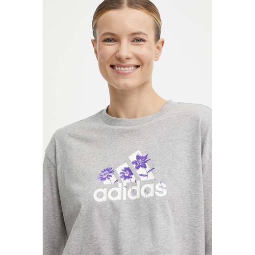 adidas t-shirt bawełniany damski kolor szary ze sklepu ANSWEAR.com w kategorii Bluzki damskie - zdjęcie 171579533