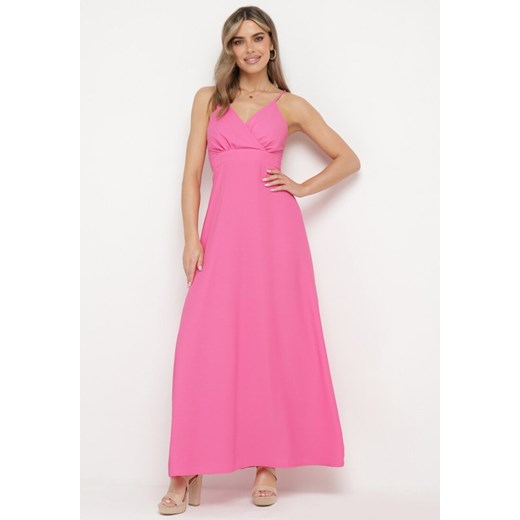 Różowa Sukienka z Kopertowym Dekoltem na Cienkich Ramiączkach Piamena ze sklepu Born2be Odzież w kategorii Sukienki - zdjęcie 171582264