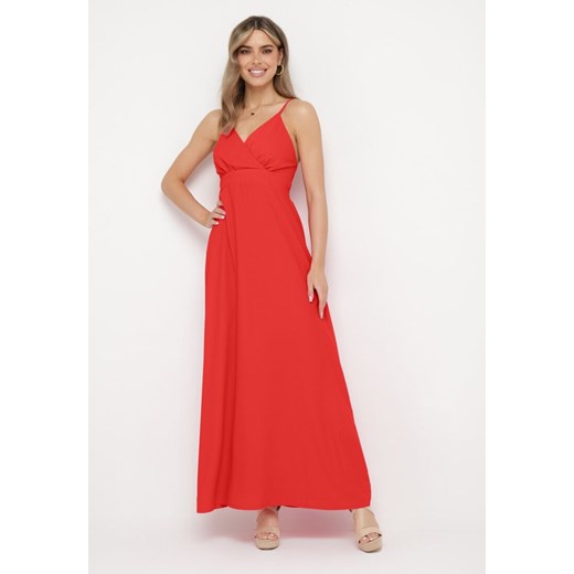 Czerwona Sukienka z Kopertowym Dekoltem na Cienkich Ramiączkach Piamena ze sklepu Born2be Odzież w kategorii Sukienki - zdjęcie 171582271