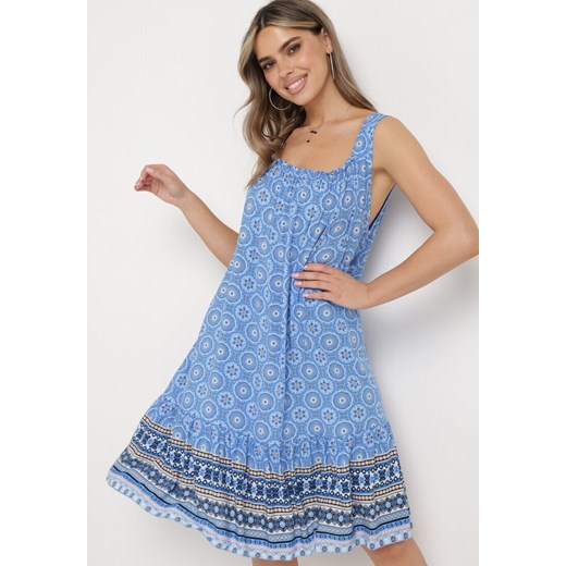 Niebieska Sukienka z Wiskozy bez Rękawów Zakończona Falbanką Comilena ze sklepu Born2be Odzież w kategorii Sukienki - zdjęcie 171582931