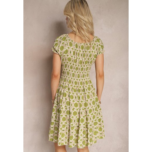 Zielona Sukienka Hiszpanka z Wiskozy z Gumką w Pasie i Ozdobnymi Guzikami Sunalla ze sklepu Renee odzież w kategorii Sukienki - zdjęcie 171583343