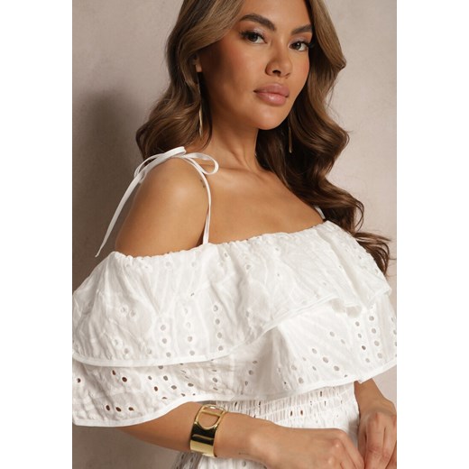 Biała sukienka Renee z dekoltem typu hiszpanka z krótkim rękawem midi 