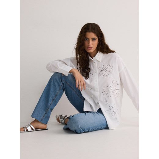 Reserved - Bawełniana koszula z ażurowym haftem - biały ze sklepu Reserved w kategorii Koszule damskie - zdjęcie 171585094