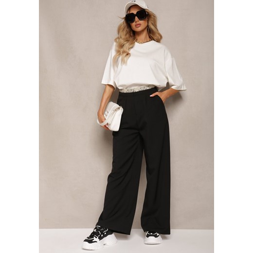 Czarne Szerokie Spodnie w Stylu Garniturowym High Waist Folara ze sklepu Renee odzież w kategorii Spodnie damskie - zdjęcie 171585912
