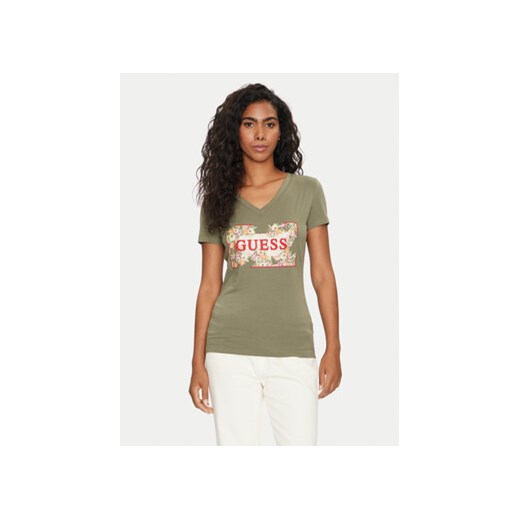 Guess T-Shirt W4GI23 J1314 Zielony Slim Fit ze sklepu MODIVO w kategorii Bluzki damskie - zdjęcie 171586804