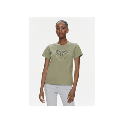 Pinko T-Shirt Quentin 100535 A1R7 Khaki Regular Fit ze sklepu MODIVO w kategorii Bluzki damskie - zdjęcie 171586850