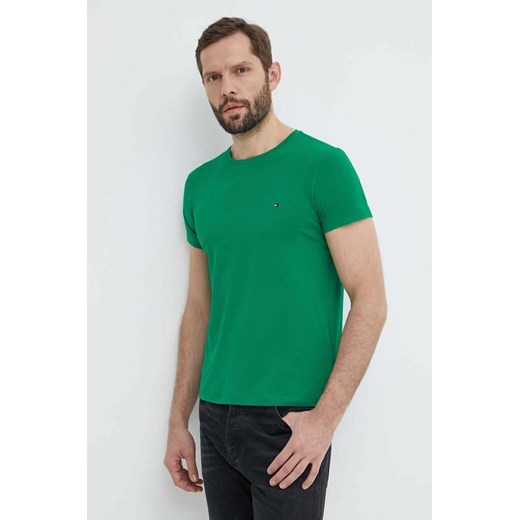 Tommy Hilfiger t-shirt męski kolor zielony gładki MW0MW10800 ze sklepu ANSWEAR.com w kategorii T-shirty męskie - zdjęcie 171588461