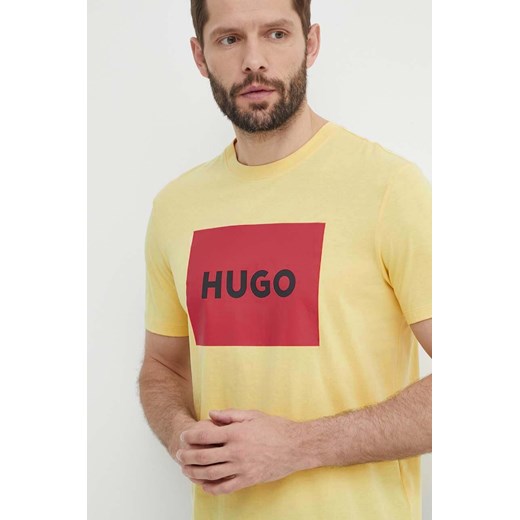 HUGO t-shirt bawełniany męski kolor żółty z nadrukiem 50467952 ze sklepu ANSWEAR.com w kategorii T-shirty męskie - zdjęcie 171588493