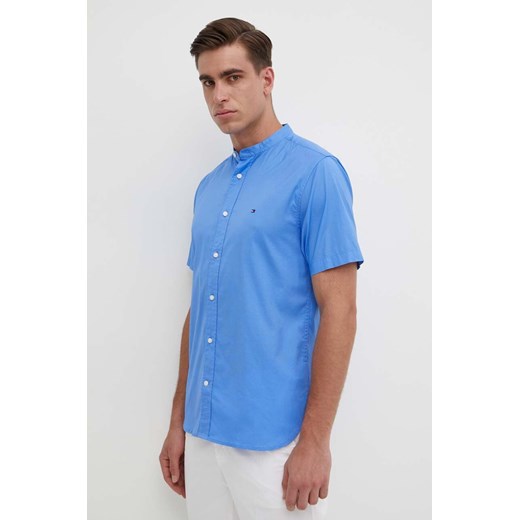 Tommy Hilfiger koszula bawełniana męska kolor niebieski regular ze stójką MW0MW35275 ze sklepu ANSWEAR.com w kategorii Koszule męskie - zdjęcie 171588631