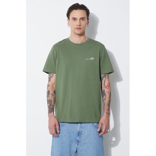 A.P.C. t-shirt bawełniany item męski kolor zielony z nadrukiem COFBT-H26904 L ANSWEAR.com