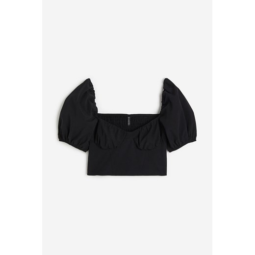 H & M - Krótka bluzka z bufiastym rękawem - Czarny H & M 34 H&M