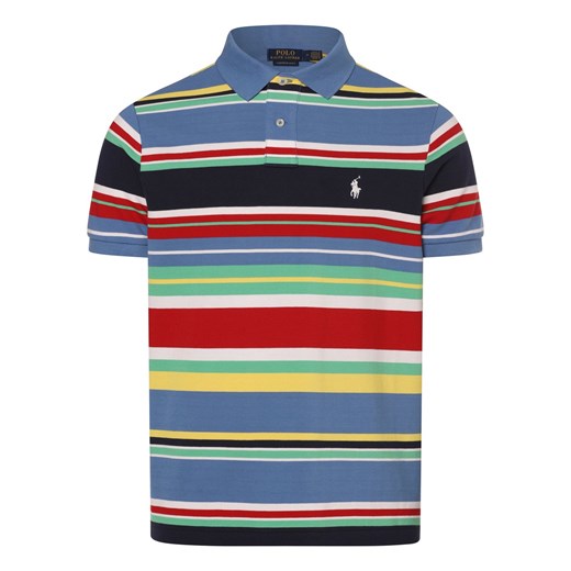 Polo Ralph Lauren Męska koszulka polo - Custom Slim Fit Mężczyźni Bawełna niebieski w paski ze sklepu vangraaf w kategorii T-shirty męskie - zdjęcie 171595872