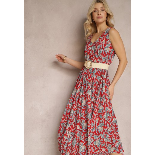 Czerwona Rozkloszowana Sukienka na Lato Ozdobiona Wzorem Paisley Kiola ze sklepu Renee odzież w kategorii Sukienki - zdjęcie 171598012
