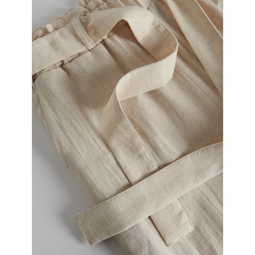 Reserved - Spodnie culotte z dodatkiem lnu - beżowy Reserved XL Reserved