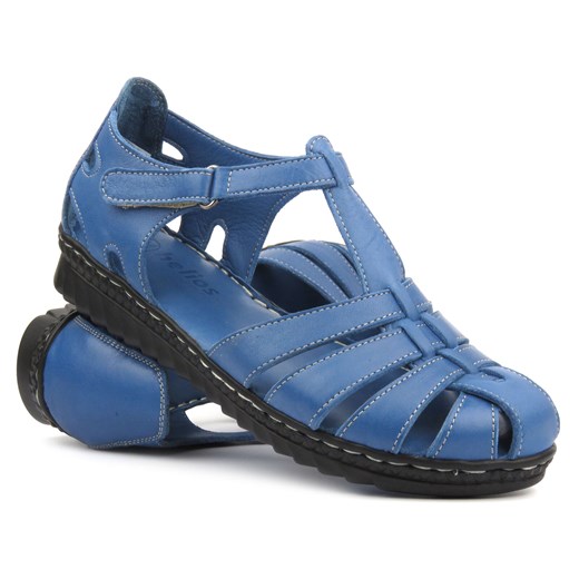 Skórzane sandały damskie na lekkiej podeszwie - HELIOS Komfort 1204, niebieskie ze sklepu ulubioneobuwie w kategorii Sandały damskie - zdjęcie 171610774