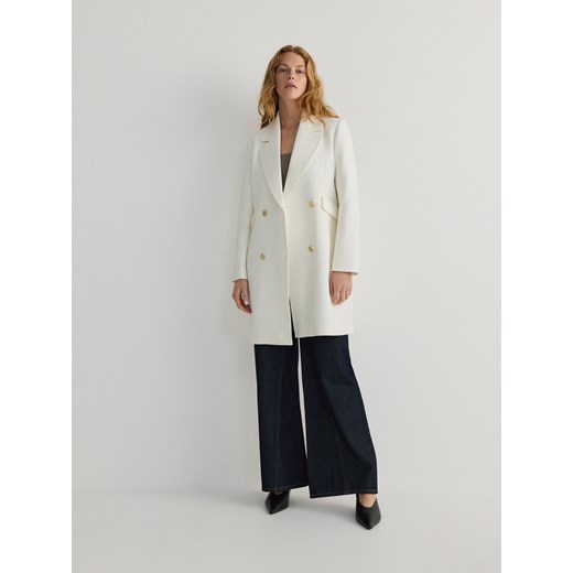 Reserved - Dwurzędowy płaszcz z wiskozą - złamana biel ze sklepu Reserved w kategorii Płaszcze damskie - zdjęcie 171688684