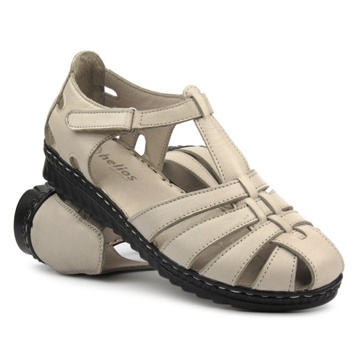 Skórzane sandały damskie na lekkiej podeszwie - HELIOS Komfort 1204, szare ze sklepu ulubioneobuwie w kategorii Sandały damskie - zdjęcie 171689112
