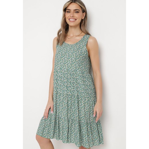 Zielona Sukienka z Bawełny Bez Rękawów z Rozkloszowanym Dołem Kiolette ze sklepu Born2be Odzież w kategorii Sukienki - zdjęcie 171690924