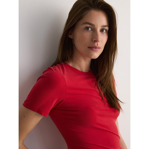 Reserved - T-shirt z modalem - czerwony ze sklepu Reserved w kategorii Bluzki damskie - zdjęcie 171692524