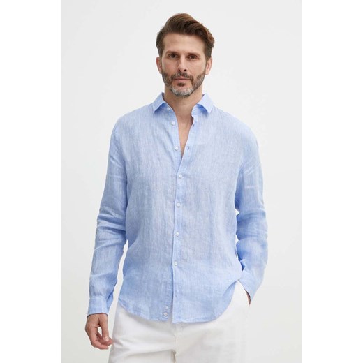Sisley koszula lniana kolor niebieski regular ze sklepu ANSWEAR.com w kategorii Koszule męskie - zdjęcie 171694290