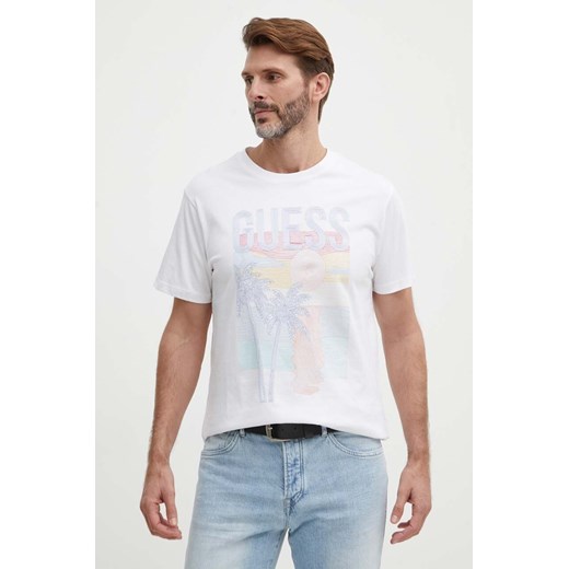 Guess t-shirt bawełniany męski kolor biały z aplikacją M4GI15 I3Z14 ze sklepu ANSWEAR.com w kategorii T-shirty męskie - zdjęcie 171694880