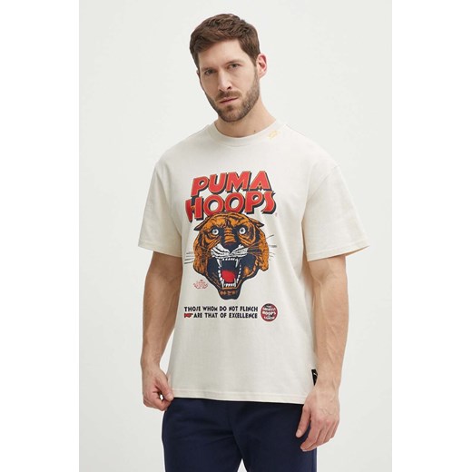 Puma t-shirt bawełniany męski kolor beżowy z nadrukiem 624737 ze sklepu ANSWEAR.com w kategorii T-shirty męskie - zdjęcie 171695013