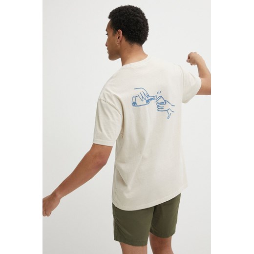 Solid t-shirt bawełniany męski kolor beżowy z nadrukiem ze sklepu ANSWEAR.com w kategorii T-shirty męskie - zdjęcie 171695183