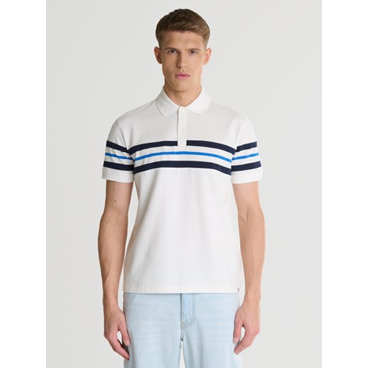 Koszulka męska polo z paskami biała Merrex 100 ze sklepu Big Star w kategorii T-shirty męskie - zdjęcie 171696430