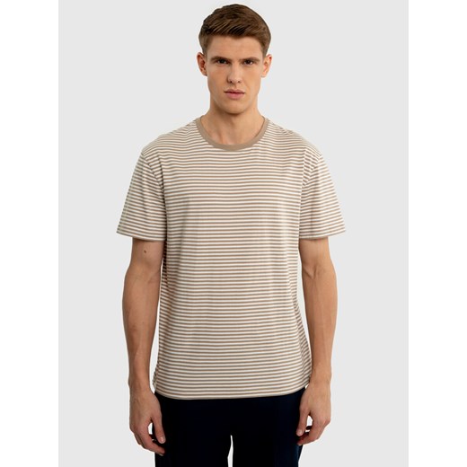 Koszulka męska bawełniana w paski beżowa Cheyann 800 ze sklepu Big Star w kategorii T-shirty męskie - zdjęcie 171696502